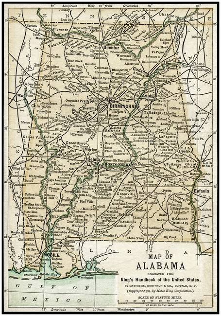 Antique Map Of Alabama Alabama Antique Map 1891 by Phil Cardamone