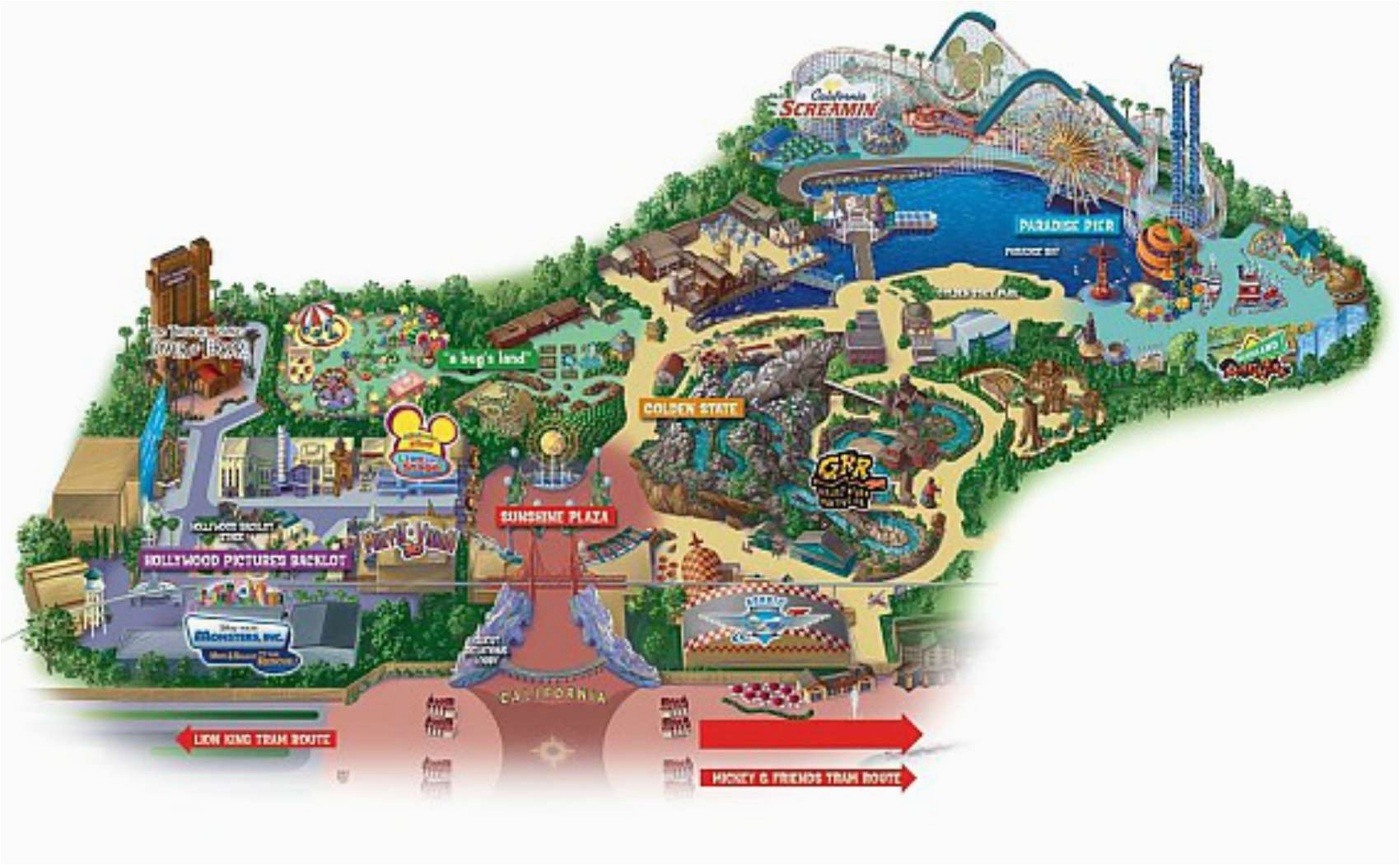 California Adventure Rides Map Maps Of Disneyland Resort In Anaheim