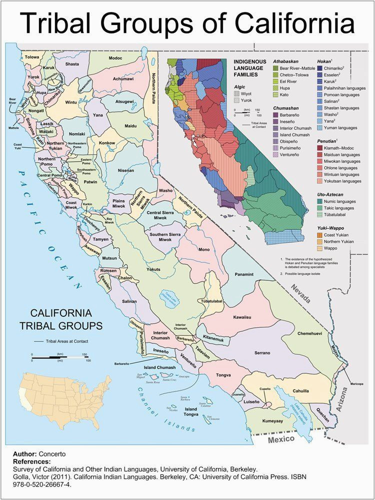 California Indians Map A Definitive Map On the Location and Language Groups Of the First