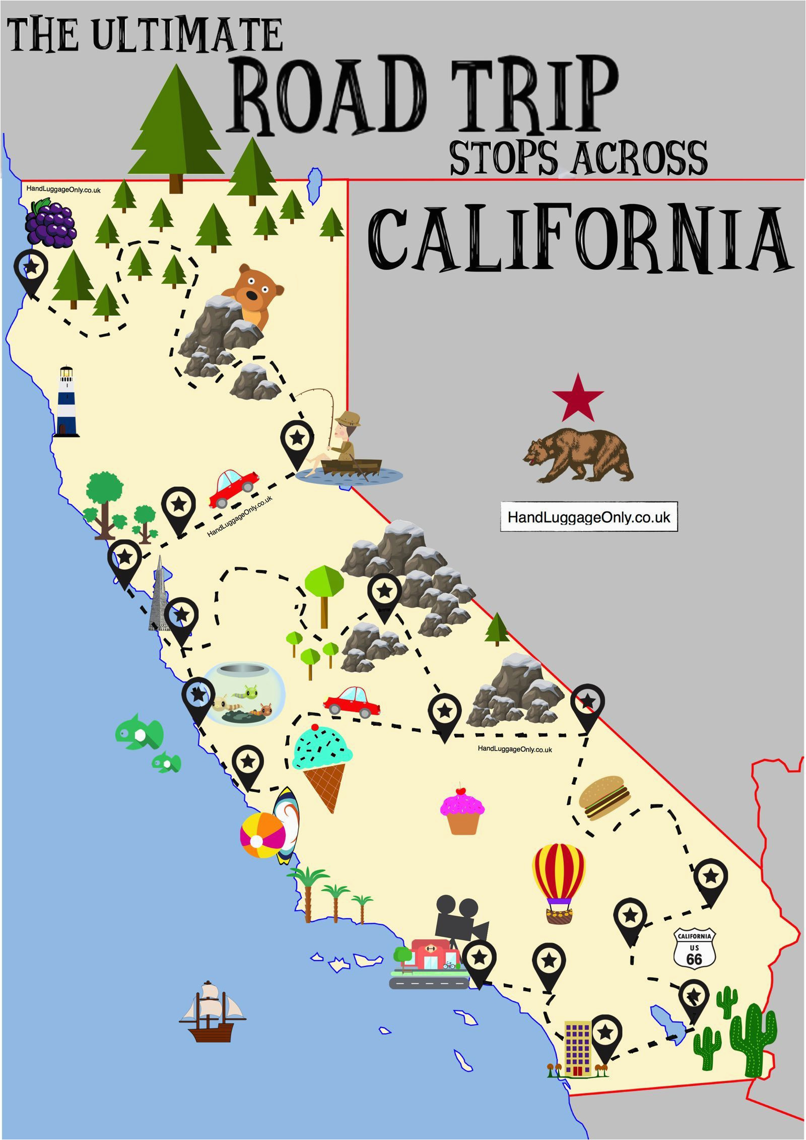 California Landmarks Map the Ultimate Road Trip Map Of Places to Visit In California Travel