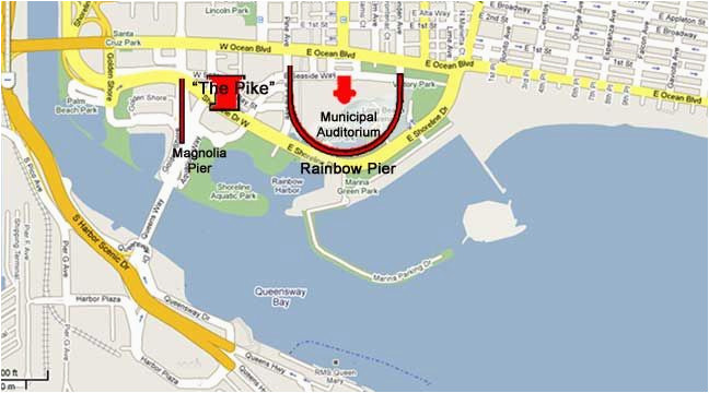 California Piers Map the Old Pike Rainbow Pier and Magnoia Pier Location Overlayed On A