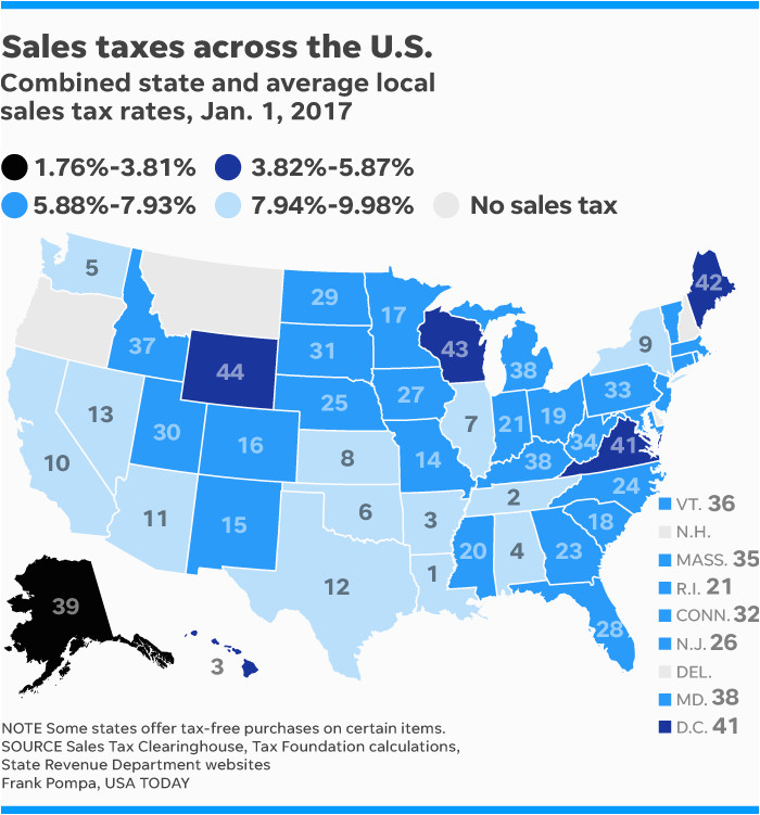 California Sales Tax Map States with the Highest and Lowest Sales Taxes