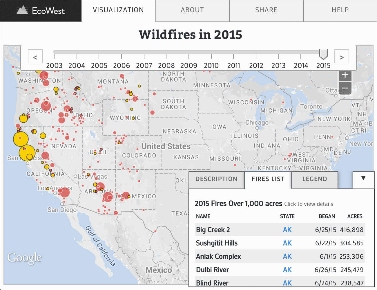 California Wildfire Map 2014 Wildfires In the United States Data Visualization by Ecowest org