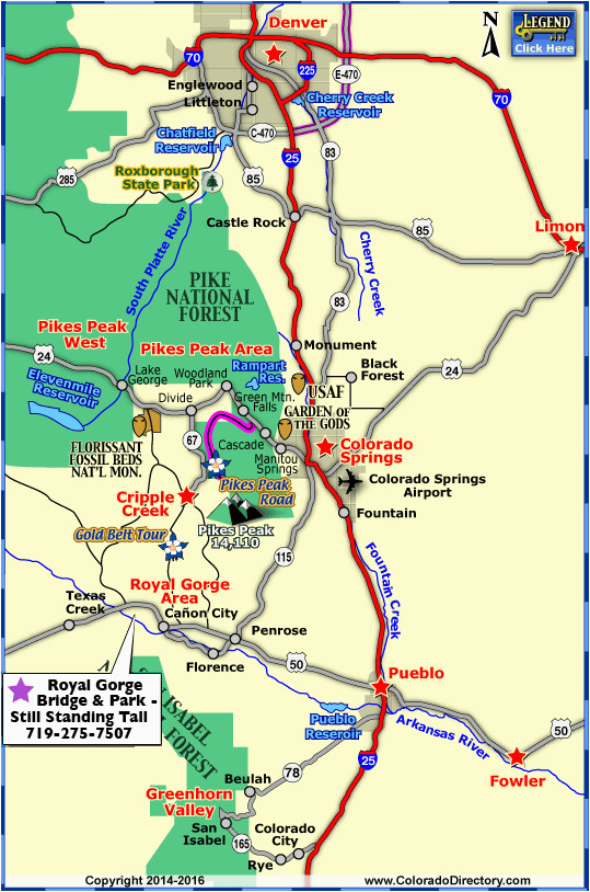 Camping Colorado Map Map Of Colorado towns and areas within 1 Hour Of Colorado Springs