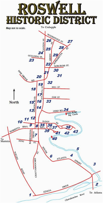 Cartersville Georgia Map Roswell Historic District Map Walking tour Discover In Roswell