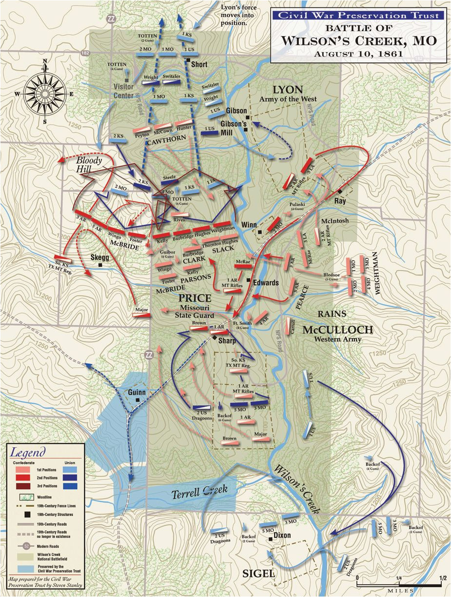 Civil War Battles In Georgia Map Map Of the Basic Troop Movements During the Battle Of Wilson S Creek