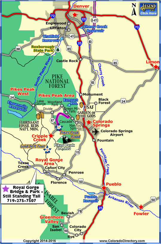 Colorado attractions Map Map Of Colorado towns and areas within 1 Hour Of Colorado Springs