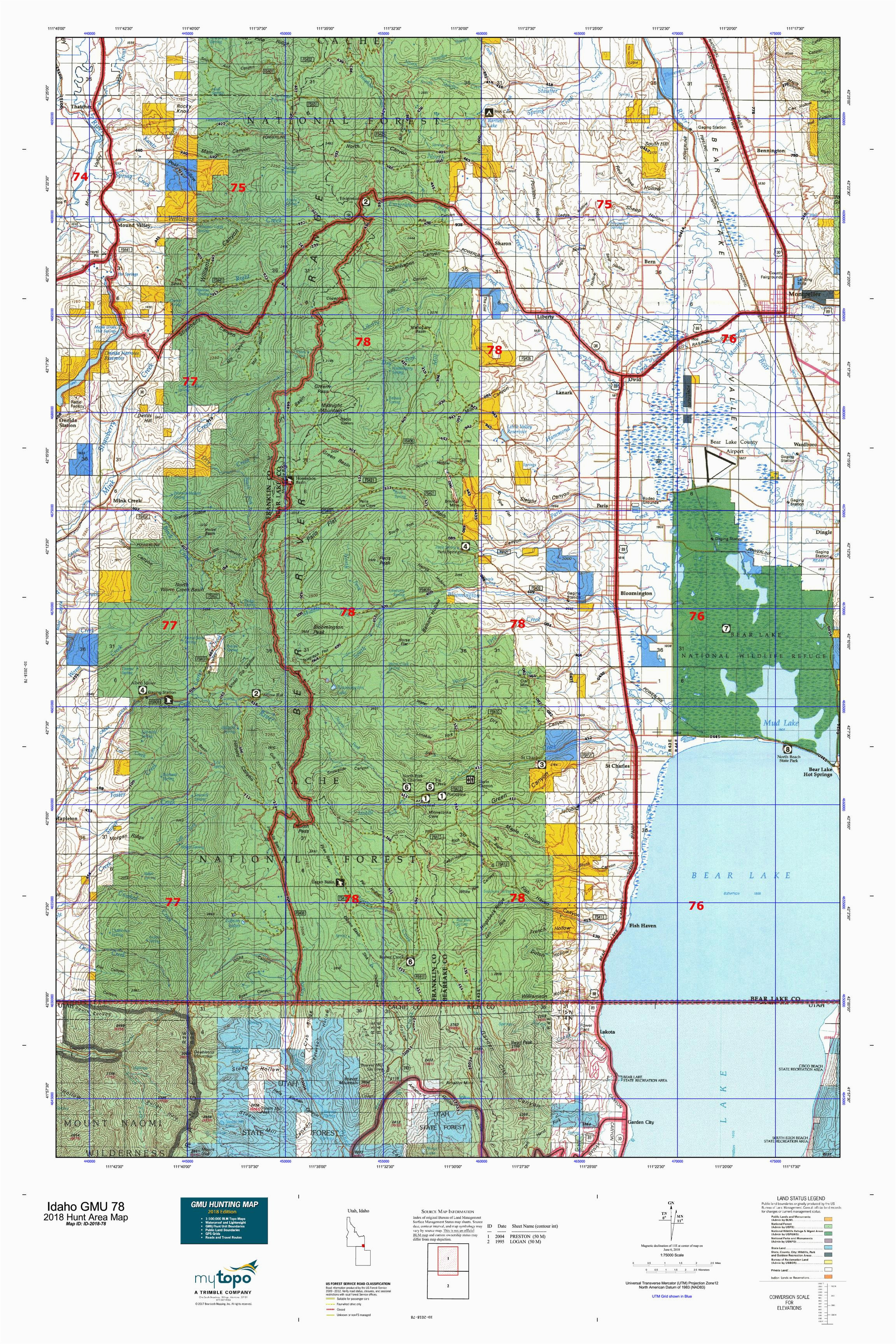 Colorado Big Game Hunting Unit Map Idaho Gmu 78 Map Mytopo