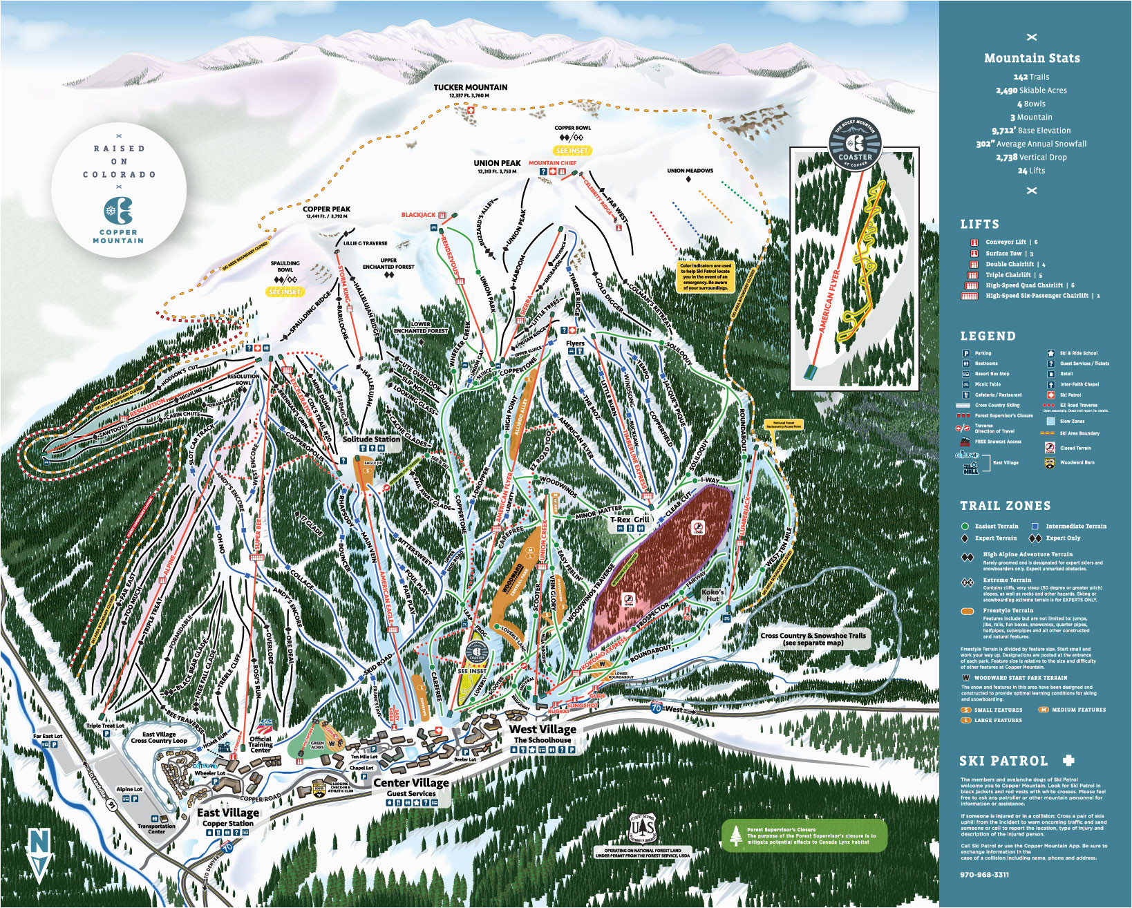 Colorado Ski Mountain Map Copper Winter Trail Map