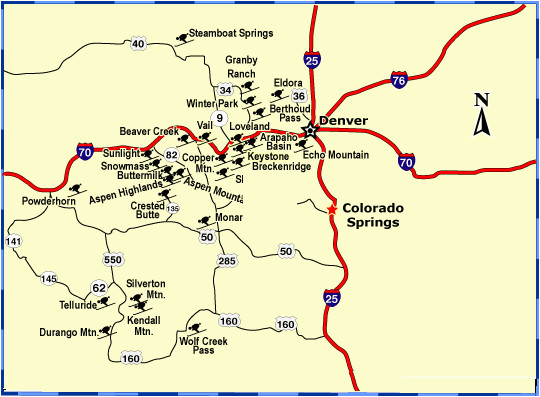 Colorado Ski Resorts Map From Denver Colorado Ski areas Map Maps Directions