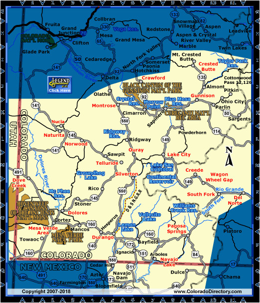 Colorado Ski towns Map southwest Colorado Map Co Vacation Directory