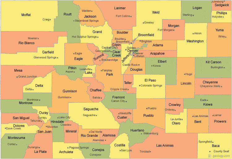 Colorado State Map with Counties and Cities Colorado County Map