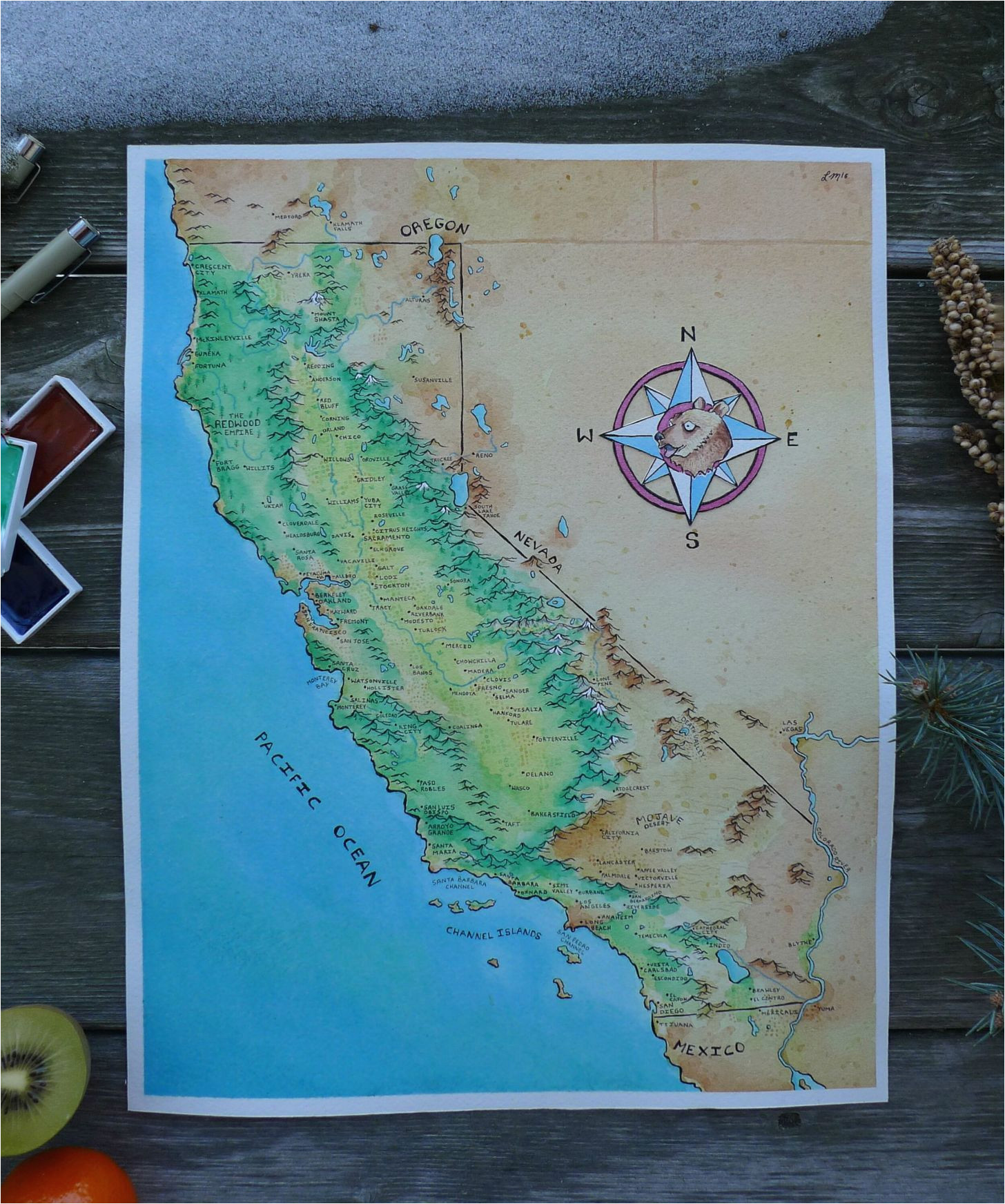 Corning California Map I Painted A Fantasy Watercolor Map Of California Map Map