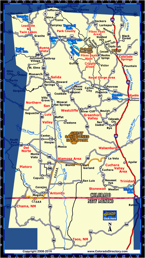 Del norte Colorado Map south Central Colorado Map Co Vacation Directory