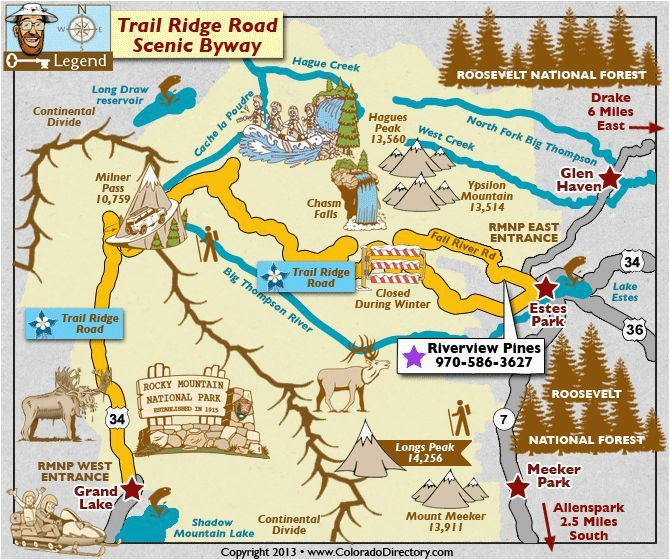 Drake Colorado Map Trail Ridge Road Scenic byway Map Colorado Vacation Directory