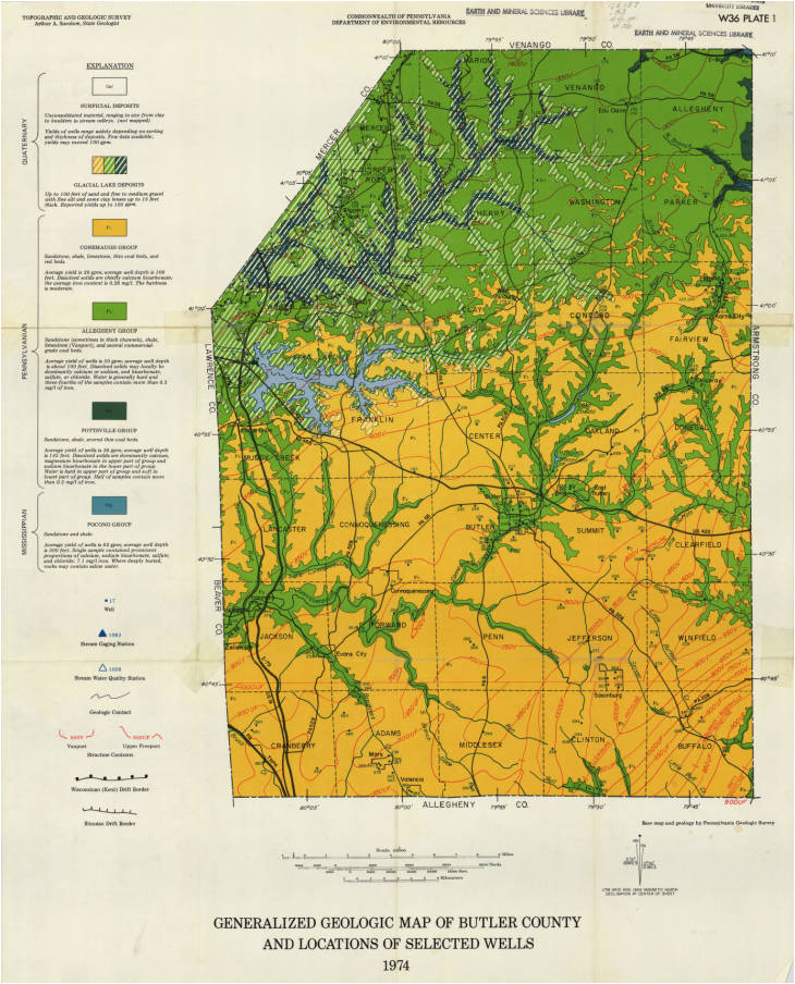 Geologic Map Of Michigan Generalized Geologic Map Of butler County and Locations Of Selected