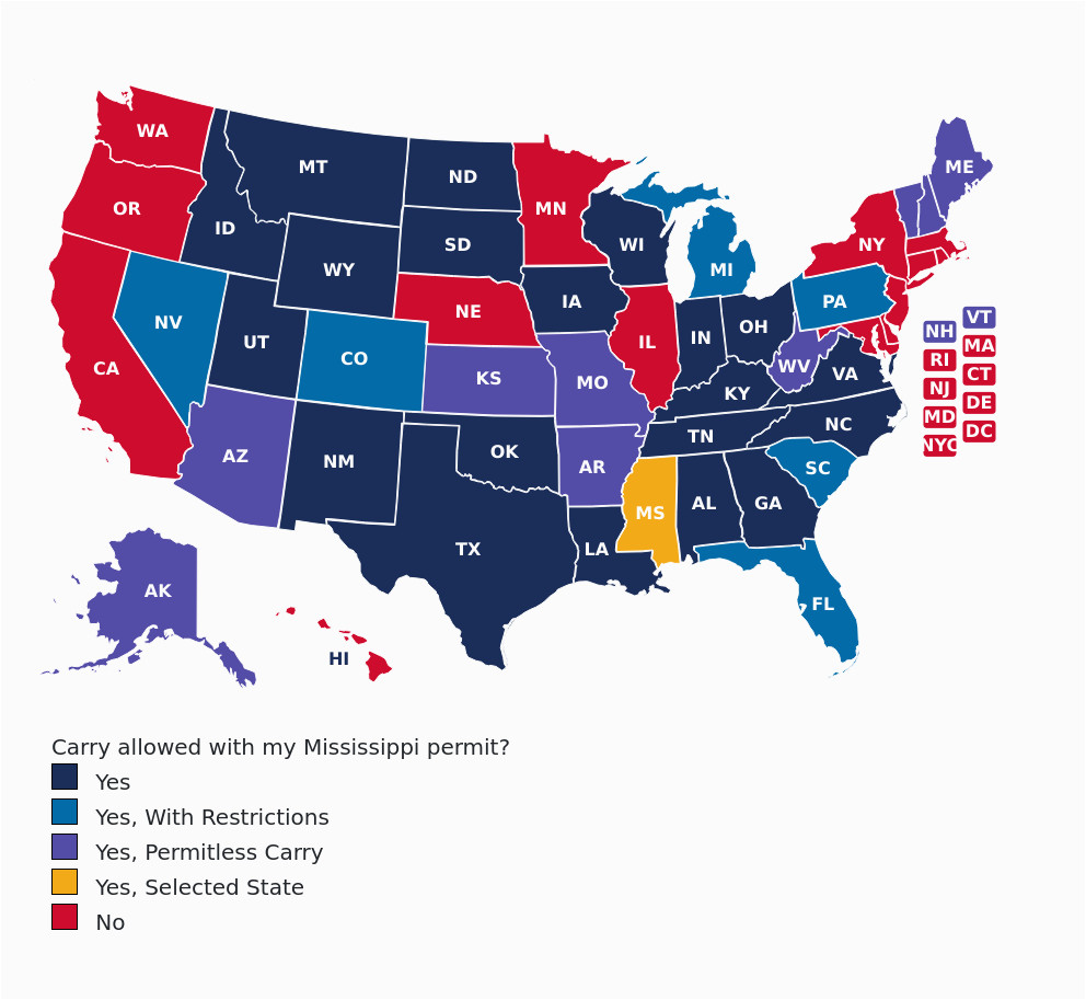 Georgia Ccw Reciprocity Map Mississippi Concealed Carry Gun Laws Uscca Ccw Reciprocity Map