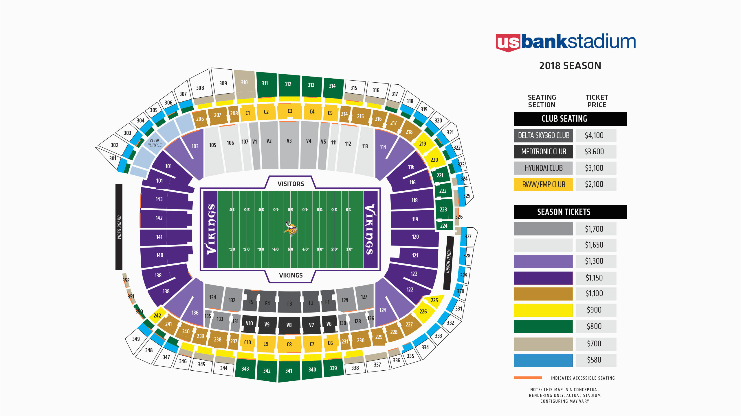 Georgia Dome Seat Map Vikings Seating Chart at U S Bank Stadium Minnesota Vikings