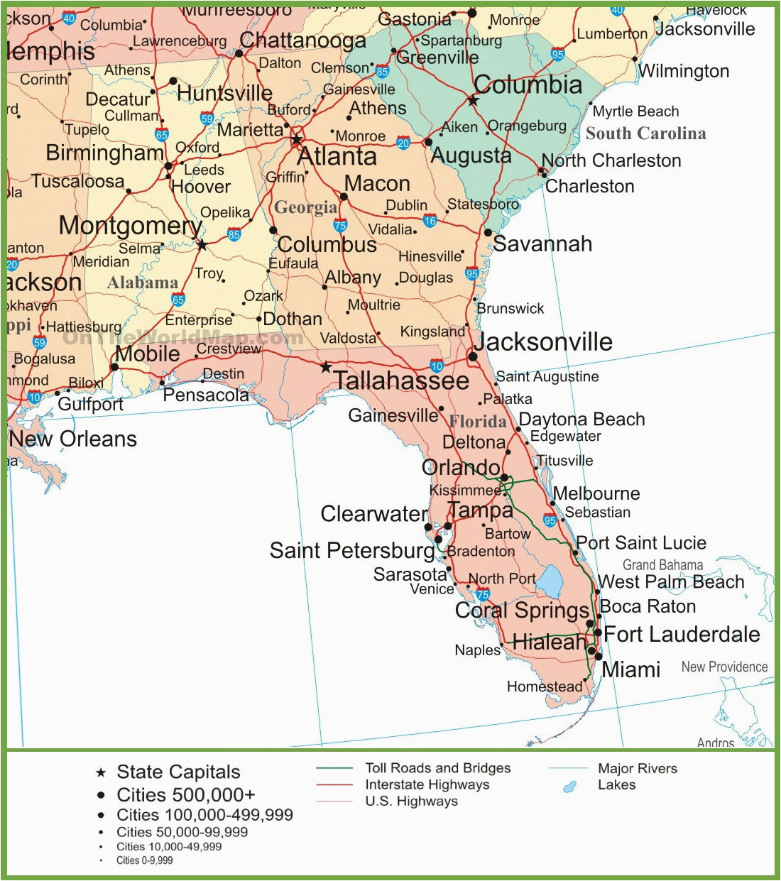 Georgia Florida Map Roads Map Of Alabama Georgia and Florida