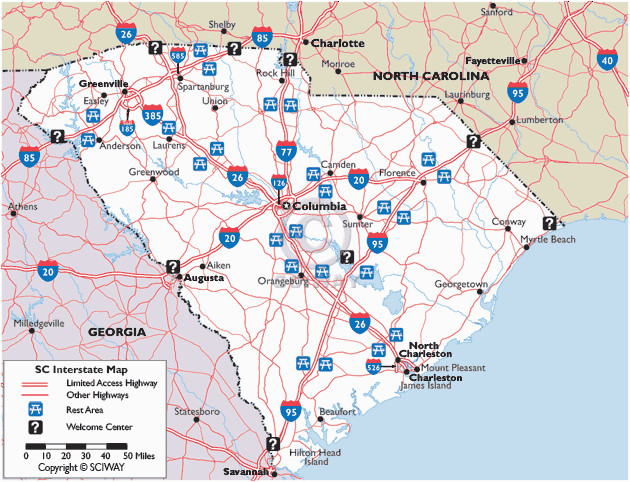 Georgia Rest areas Map Map Of south Carolina Interstate Highways with Rest areas and