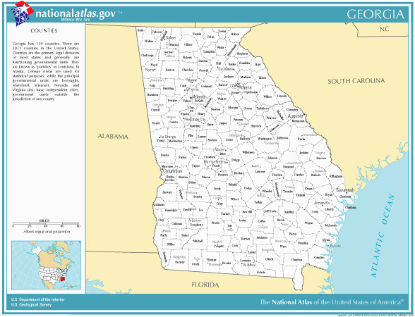 Georgia State Map with Cities and Counties Printable Maps Reference