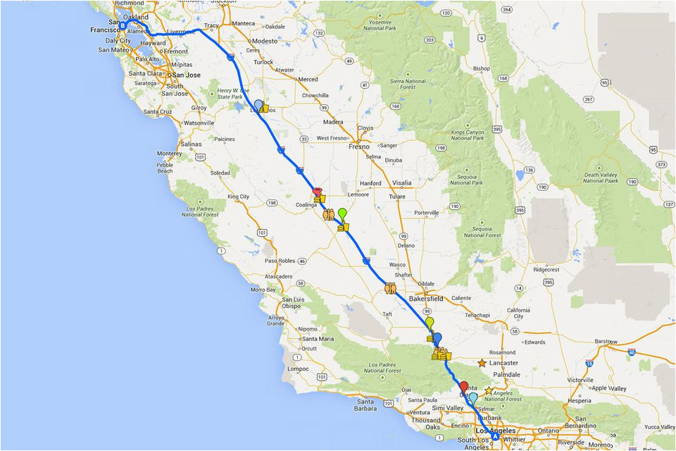 Highway 1 California Road Trip Map Driving From La to San Francisco On I 5 Highway