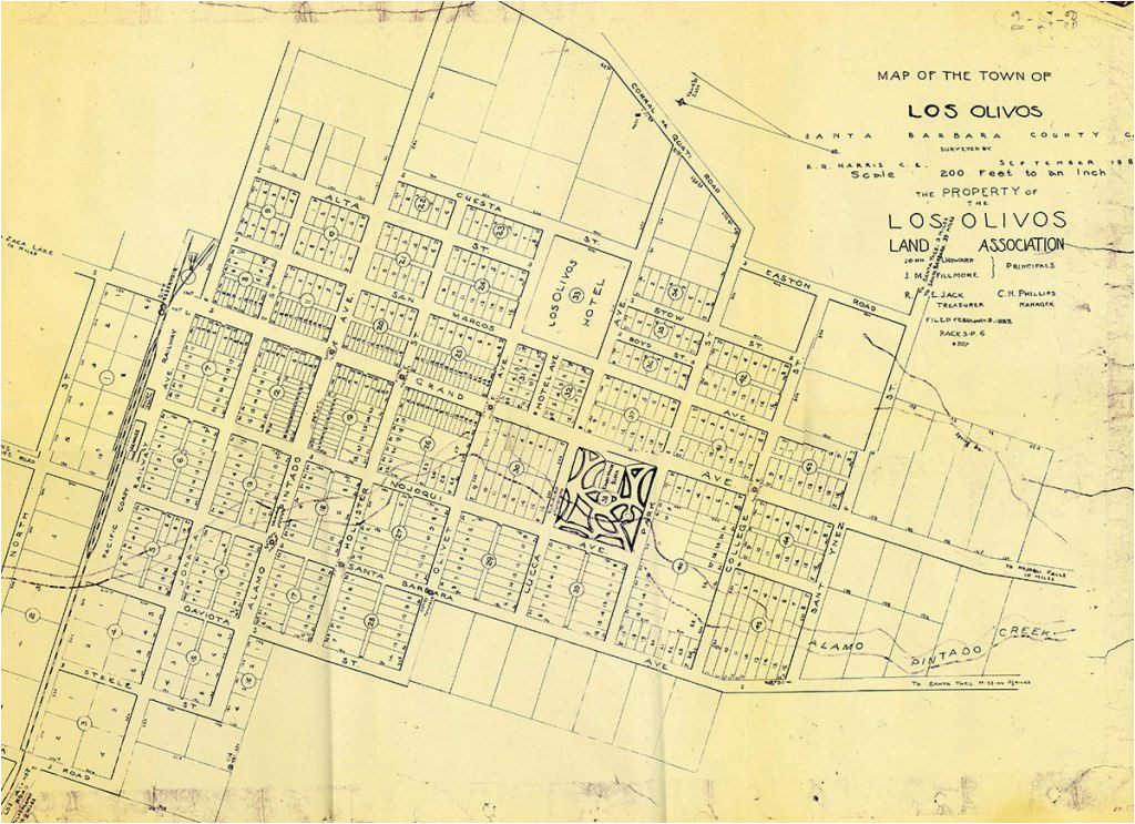 Los Olivos California Map Real Estate and town Plan for Los Olivos California Usa 1885 Old