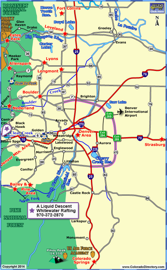Map Evergreen Colorado towns within One Hour Drive Of Denver area Colorado Vacation Directory