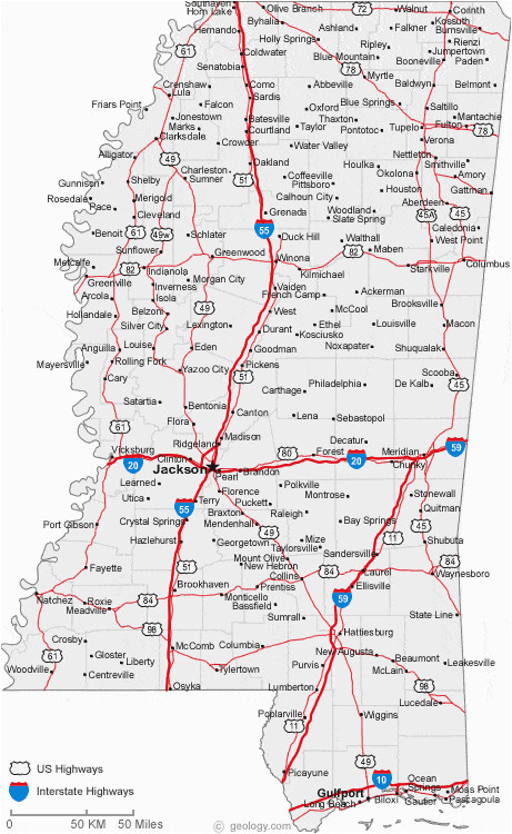 Map Of Alabama and Mississippi Cities Map Of Mississippi Cities Mississippi Road Map