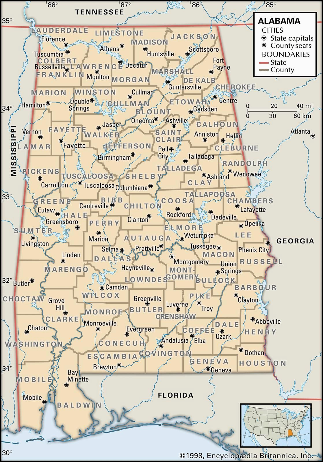 Map Of Alabama by County Map Of Alabama County Boundaries and County Seats Genealogy