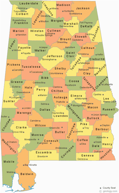 Map Of Alabama Counties and Cities Alabama County Map