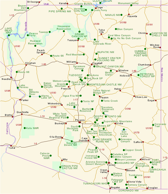Map Of Arizona National Parks Map Of Arizona