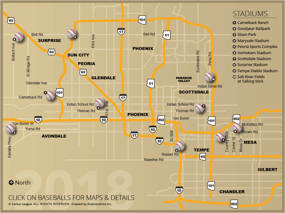 Map Of Arizona Showing Yuma Cactus League Stadium Map