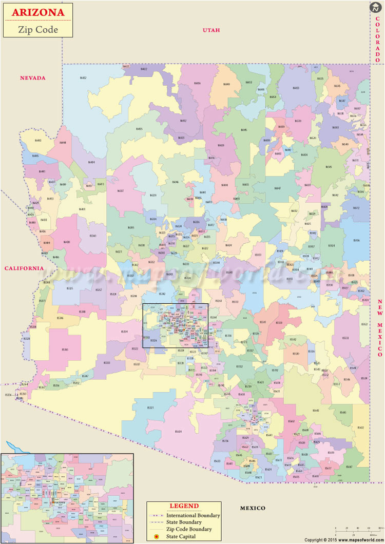 Map Of Arizona Zip Codes Arizona Zip Code Map