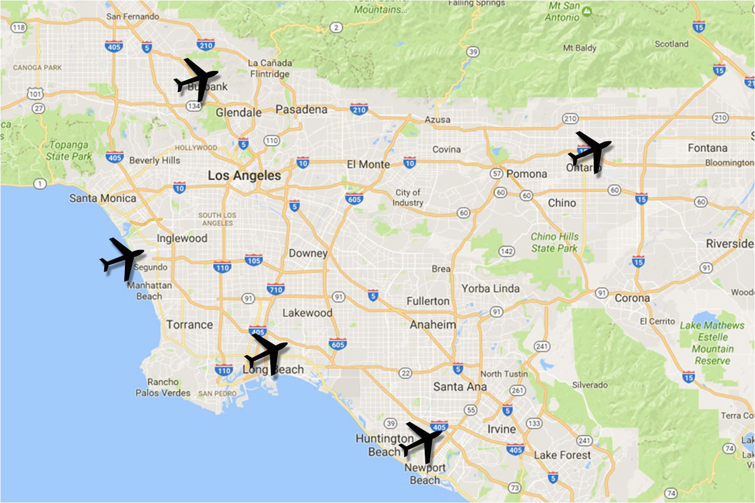 Map Of California Airports Near Los Angeles How To Get To La By Car Train Bus And Airplane Of Map Of California Airports Near Los Angeles 