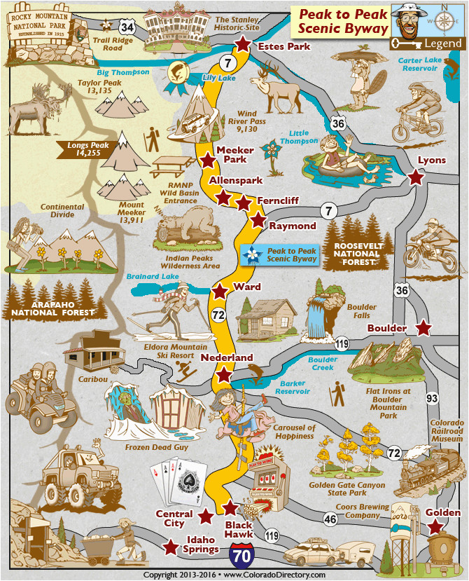 Map Of Colorado Springs Neighborhoods Peak to Peak Scenic byway Map Colorado Vacation Directory Rocky