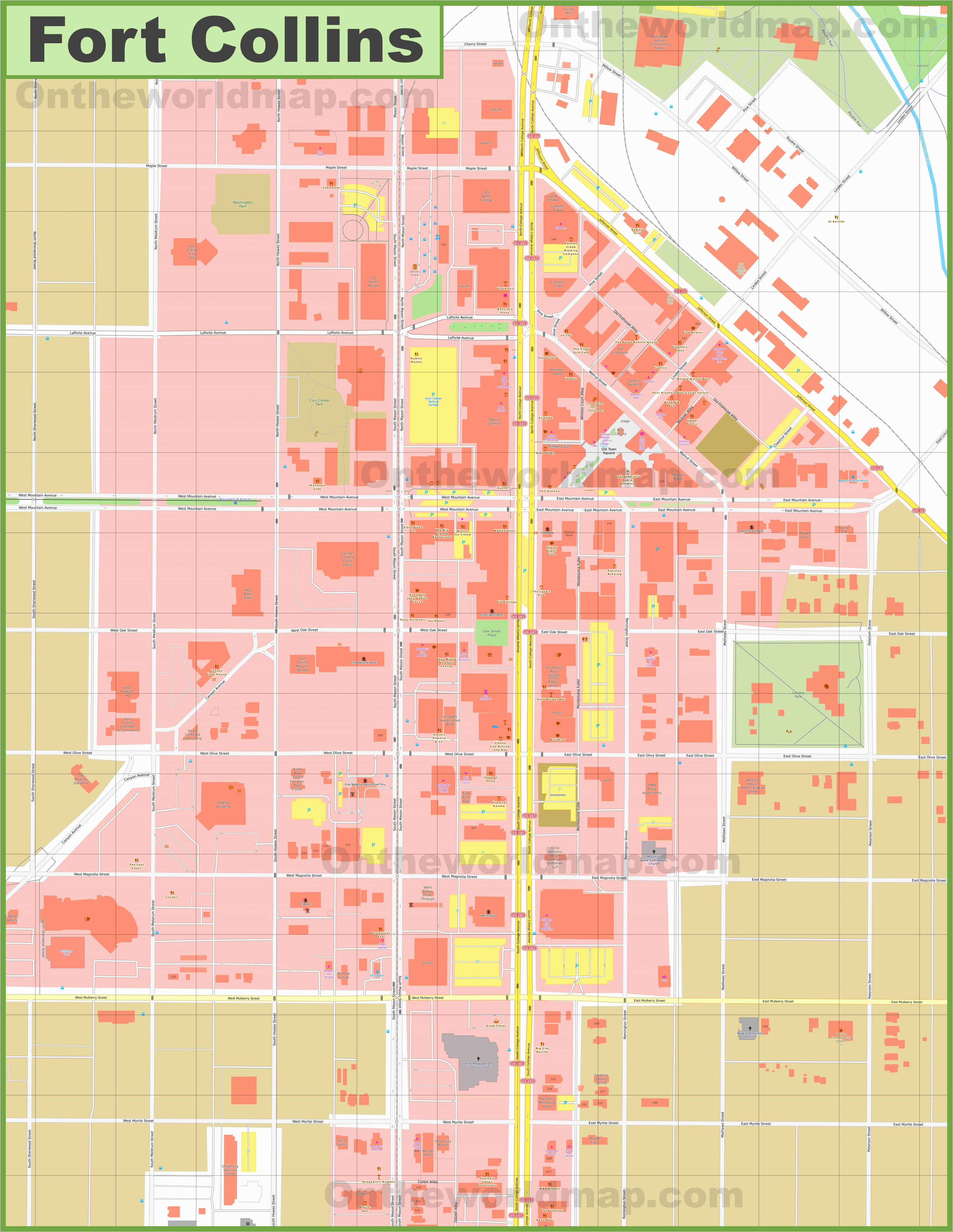 Map Of fort Collins Colorado fort Collins Old town Map