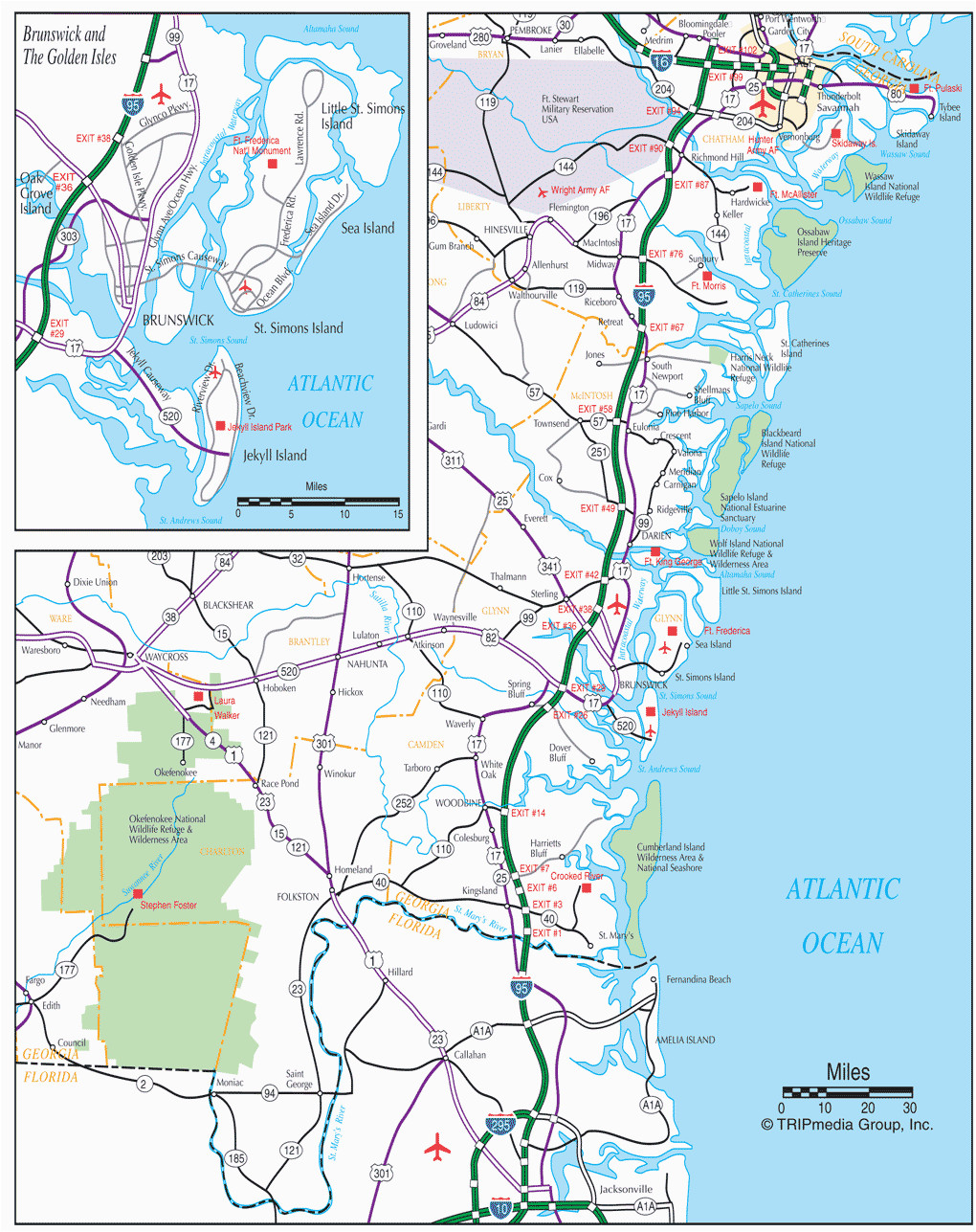 Map Of Georgia Coastal Cities Georgia Coast Map