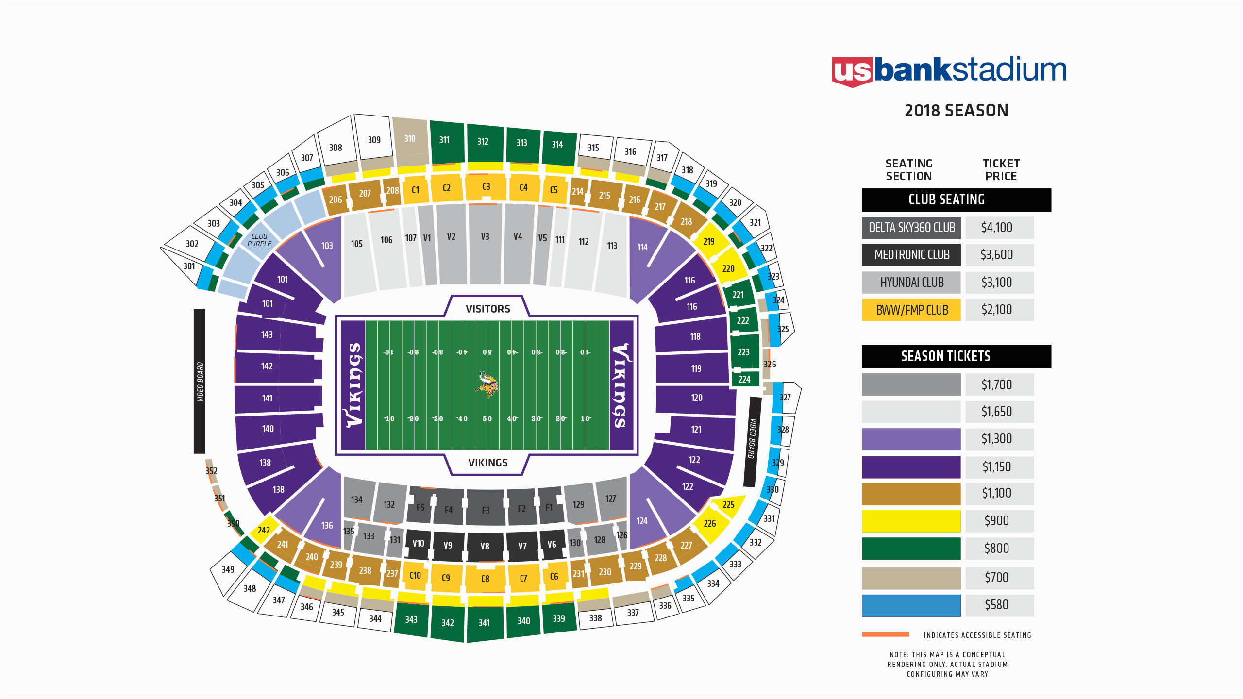 Map Of Georgia Dome Seating Vikings Seating Chart at U S Bank Stadium Minnesota Vikings