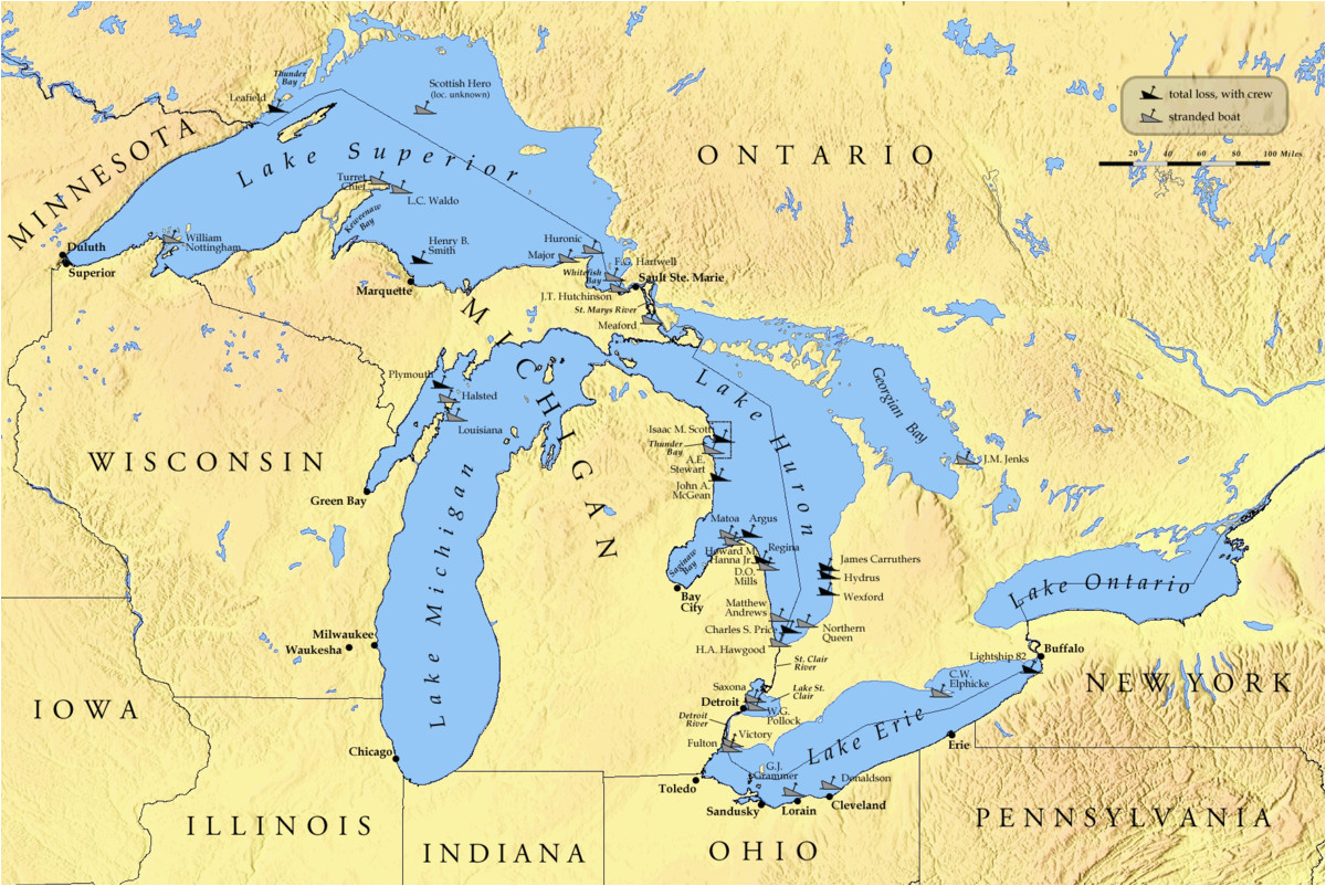 Map Of Michigan and Great Lakes List Of Shipwrecks In the Great Lakes Wikipedia