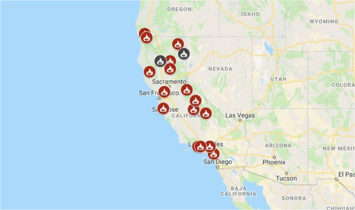 Map Of northern California Fires Map See where Wildfires are Burning In California Nbc southern