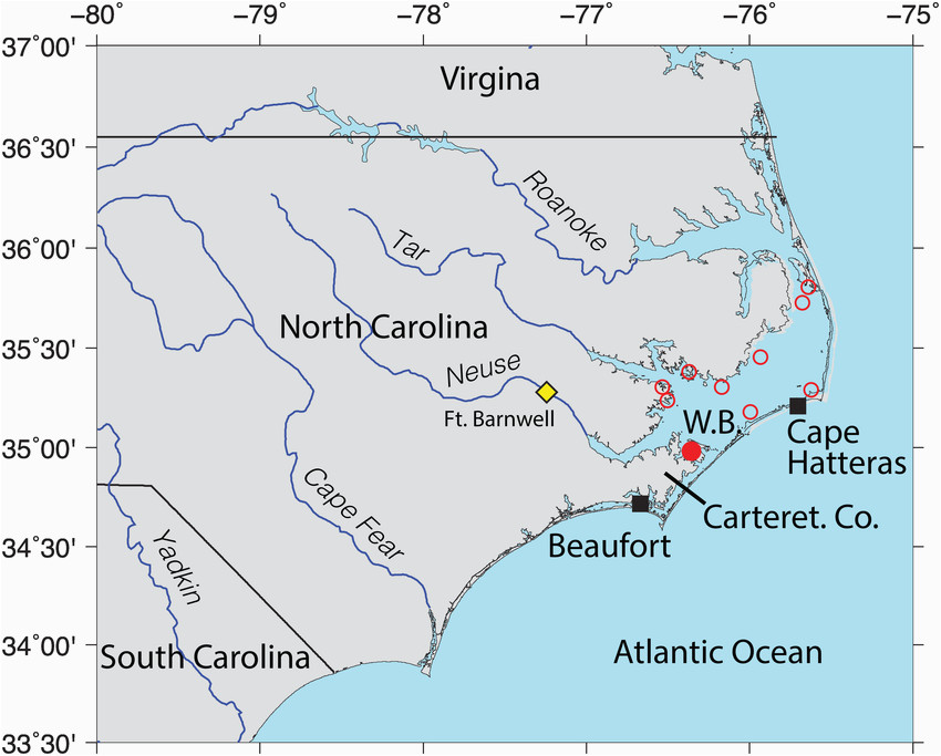 Map Of Rivers In north Carolina Location Map Oyster Reserve Sites In Pamlico sound north Carolina