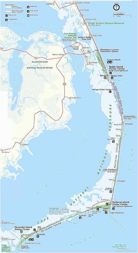 Map Of the Outer Banks Of north Carolina Map Of the Outer Banks Including Hatteras and Ocracoke islands