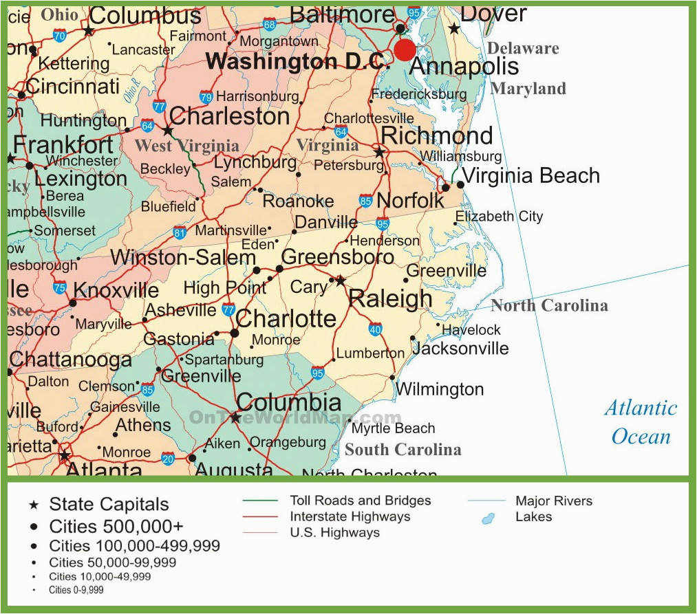 Map Of Virginia north Carolina and south Carolina Map Of Virginia and north Carolina