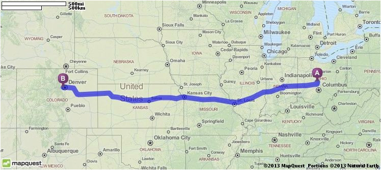 Map Quest Ohio Driving Directions From Columbus Ohio 43235 to Denver Colorado