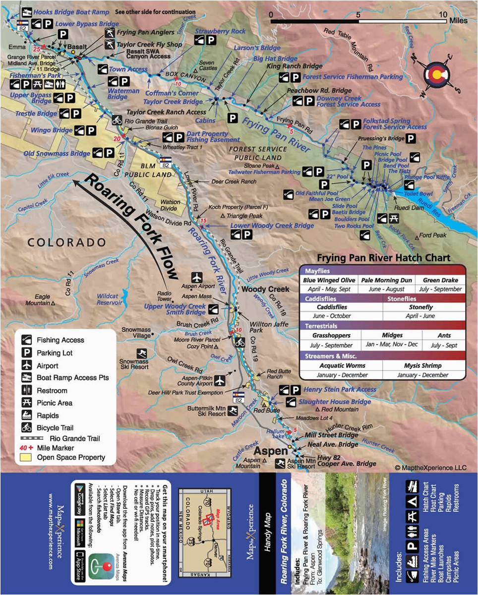 Map south fork Colorado area Roaring fork River Fishing Map Roaring fork River Fly Fishing Map