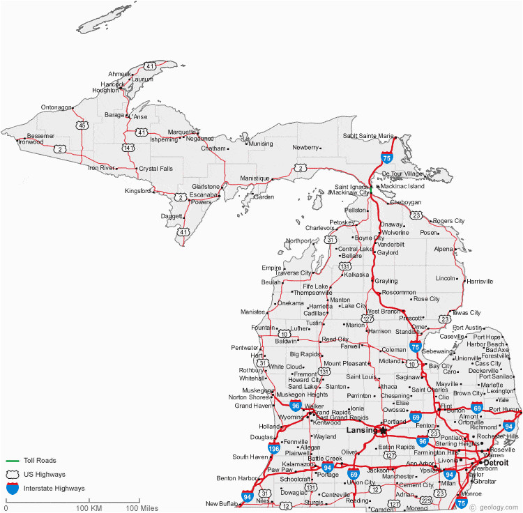 Michigan Map with County Lines and Cities Map Of Michigan Cities Michigan Road Map