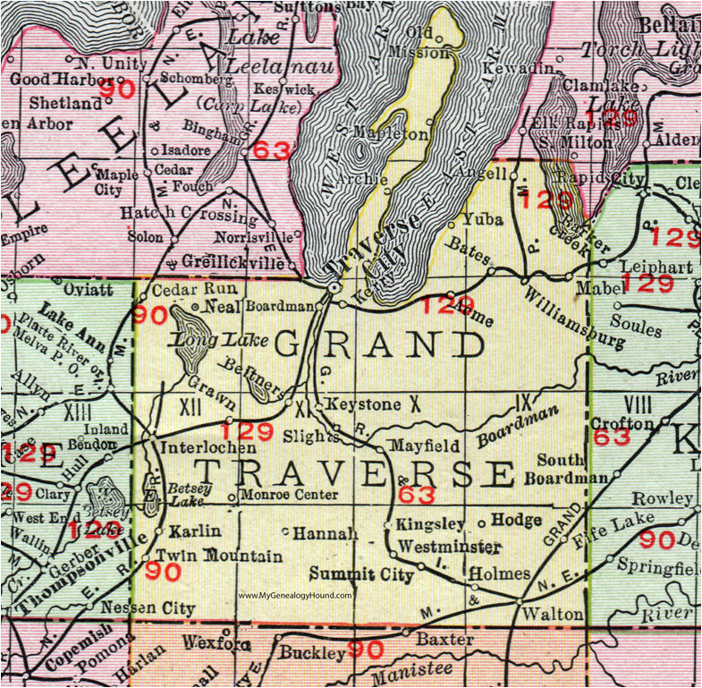 Michigan Rivers Map Grand Traverse County Michigan 1911 Map Rand Mcnally Traverse