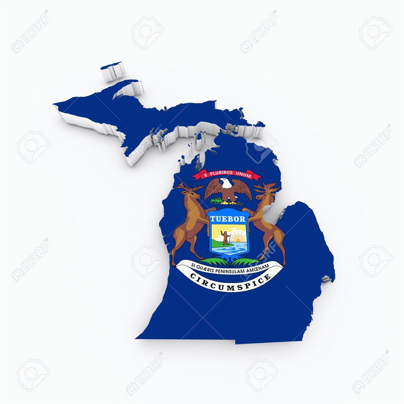 Michigan State Land Map Michigan State Flag Od 3d Map Stock Photo Picture and Royalty Free