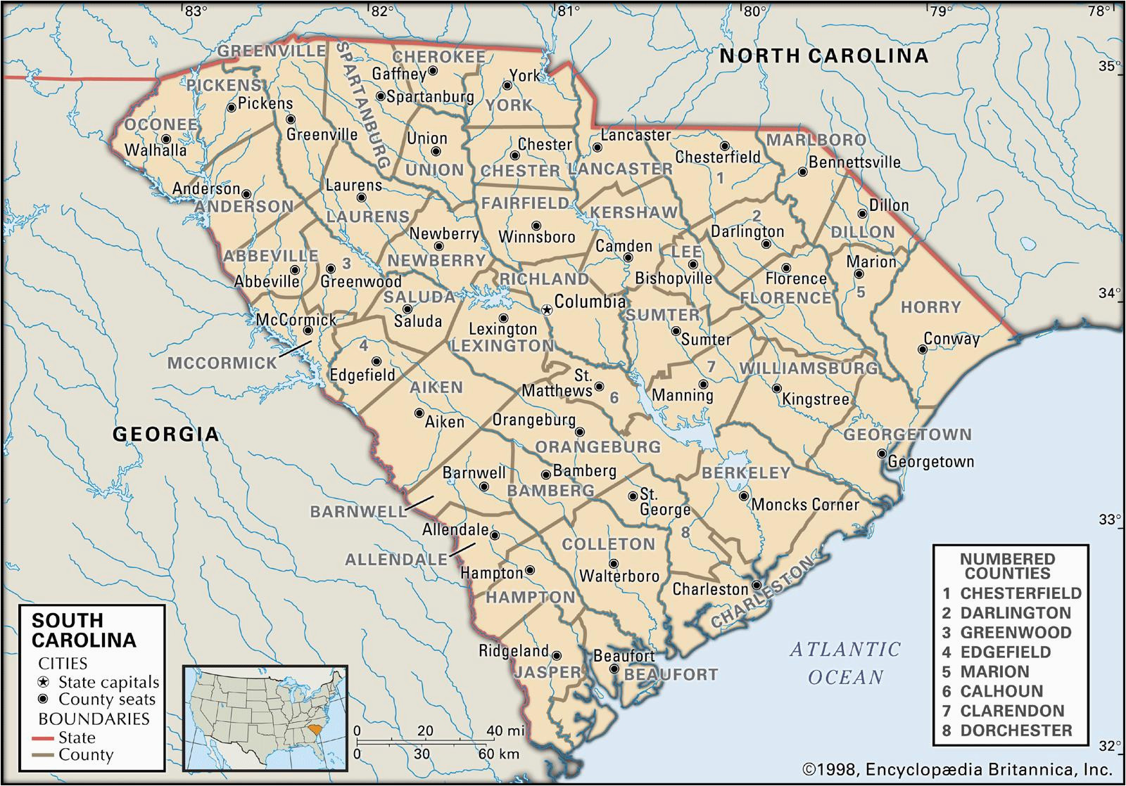 North and south Carolina County Map State and County Maps Of south Carolina